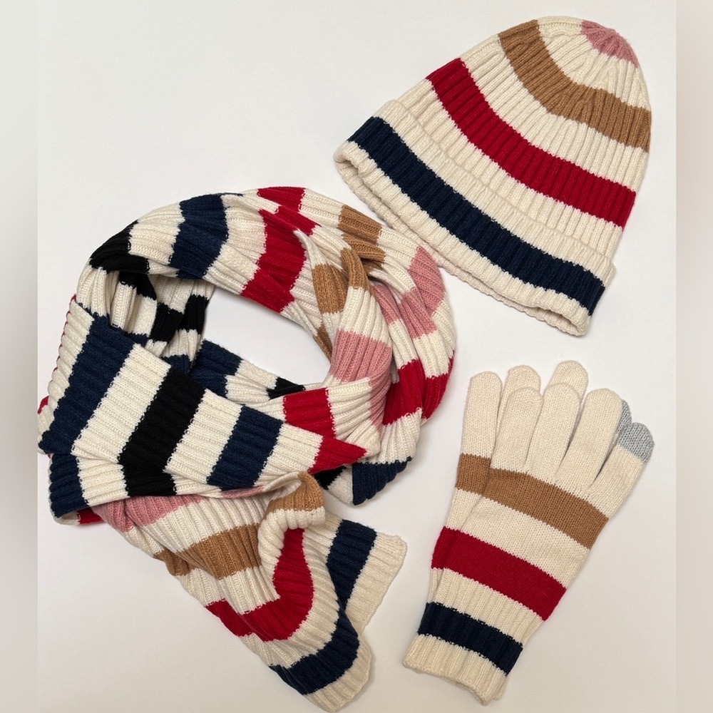 GAP NWOT CashSoft Multicolor Stripe Scarf, Hat, and Gloves